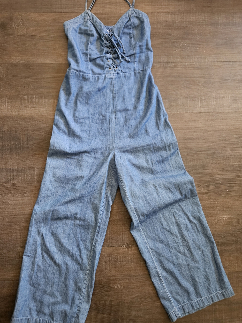Aeropostale lace up wide leg denim jumpsuit